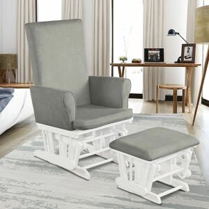 COSTWAY Nursing Glider Footstool Reclining Maternity Chair Wooden Rocking Furniture Grey