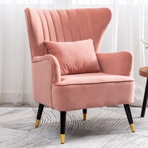 Livingandhome - Occasion Velvet Wingback Armchair with Lumbar Pillow, Pink