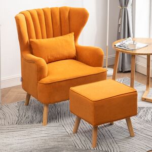 WARMIEHOMY Orange Curved Back Armchair with Lumbar Pillow and Footstool