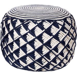 Beliani - Outdoor Hand Knitted Round Pouffe Ottoman Synthetic Material Garden Accessories 50 x 50 cm Navy Blue Kawan - Blue