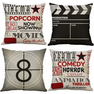 Héloise - Pillow Case, Set of 4 Cotton and Linen Printed Retro Movie Square Cushion Cover for Bed Car Home Sofa 45 x 45 cm