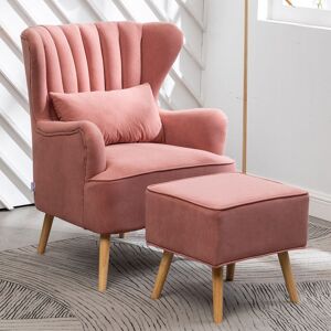 WARMIEHOMY Pink Curved Back Armchair with Lumbar Pillow and Footstool