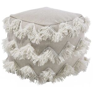 BELIANI Boho Fringed Pouffe Square EPS Fill Tassels Living Room Beige Nashik - Beige