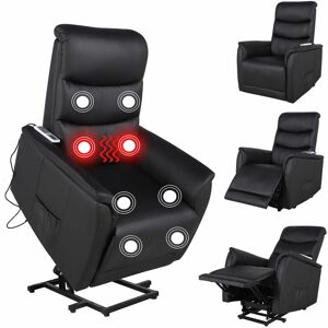 FURNITURE ONE Pu Leather Power Massage Lift Recliner Chair with Heat Vibration - Black