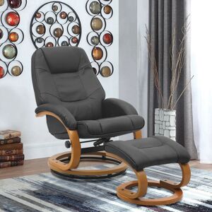 LIVINGANDHOME Pu Leather Swivel Reclining Office Armchair with Footstool, Black