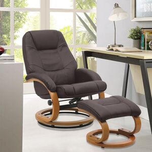 LIVINGANDHOME Pu Leather Swivel Reclining Office Armchair with Footstool, Brown