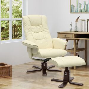 LIVINGANDHOME Pu Leather Swivel Reclining Office Armchair with Footstool, Beige