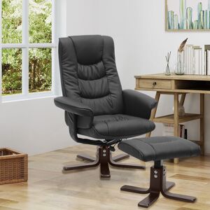 LIVINGANDHOME Pu Leather Swivel Reclining Office Armchair with Footstool, Black