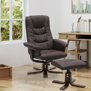 LIVINGANDHOME Pu Leather Swivel Reclining Office Armchair with Footstool, Brown