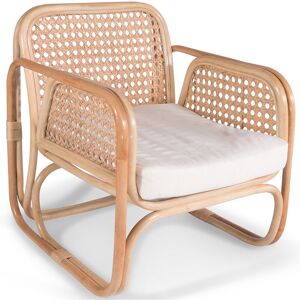Privatefloor - Rattan Lounge Chair - Design Chair - Boho Bali - Qawa White Rattan, Canvas - White