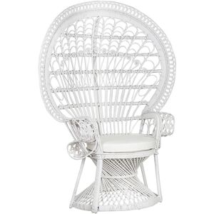Beliani - Rattan Peacock Chair Wicker Indoor/Outdoor High Back 1 Cushion Black Emmanuelle - White