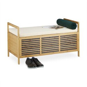 Bamboo Storage Bench Size l: 46 x 93 x 50 cm, Ottoman Seat, w/ Padding, Footstool & Storage Box w/ Lid and Handles, Natural Brown - Relaxdays