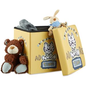 Relaxdays - Children's Storage Ottoman, Foldable, with Storage Space, Toy Chest with Lid, HxWxD: 38 x 38 x 38 cm, Tiger Motif