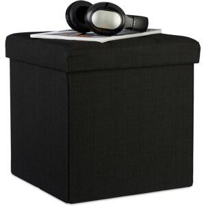 Folding Ottoman 38 x 38 x 38 cm Storage Chair, Footstool Pouf Box Cube, Removable Lid, Black - Relaxdays