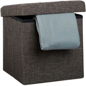 Folding Ottoman 38 x 38 x 38 cm Storage Chair, Footstool Pouf Box Cube, Removable Lid, Brown - Relaxdays