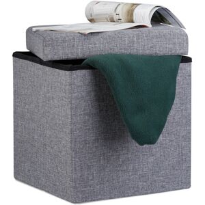 Folding Ottoman 38 x 38 x 38 cm Storage Chair, Footstool Pouf Box Cube, Removable Lid, Dark Grey - Relaxdays