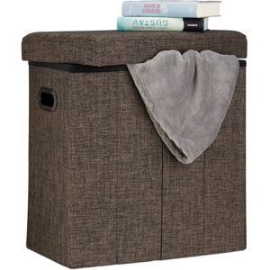 Folding Ottoman, HxWxD: 49.5 x 46 x 25.5 cm, with Storage, Foldable Footstool, Linen, Polyester, mdf, Brown - Relaxdays