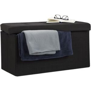 Folding Ottoman Storage Bench xl 38 x 76 x 38 cm Sturdy Foldable Foot Stool Box Bench with Removable Lid, Black - Relaxdays