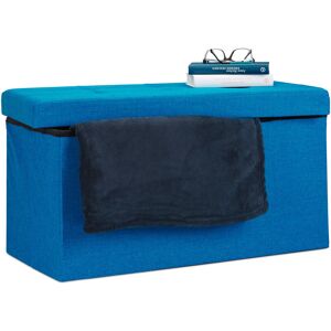 Folding Ottoman Storage Bench xl 38 x 76 x 38 cm Sturdy Foldable Foot Stool Box Bench with Removable Lid, Blue - Relaxdays