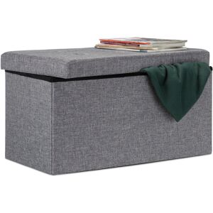 Folding Ottoman Storage Bench xl 38 x 76 x 38 cm Sturdy Foldable Foot Stool Box Bench with Removable Lid, Dark Grey - Relaxdays