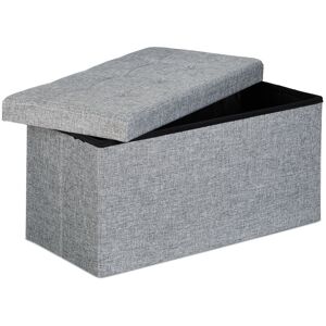 Folding Ottoman Storage Bench xl 38 x 76 x 38 cm Sturdy Foldable Foot Stool Box Bench with Removable Lid, Grey - Relaxdays