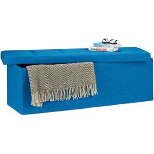 Folding Storage Bench xl, 38 x 114 x 38 cm, Foldable Ottoman Footstool, with Lid, Fabric, Blue - Relaxdays