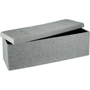 Folding Storage Bench xl, 38 x 114 x 38 cm, Foldable Ottoman Footstool, with Lid, Fabric, Grey - Relaxdays