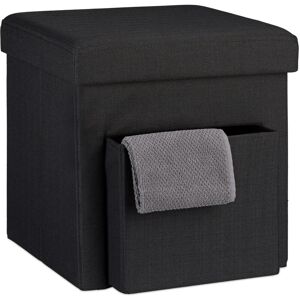 Folding Storage Ottoman Size: 38 x 38 x 38 cm, Sturdy Footstool with Practical Storage Compartment, Fabric, with Removable Lid, Black - Relaxdays