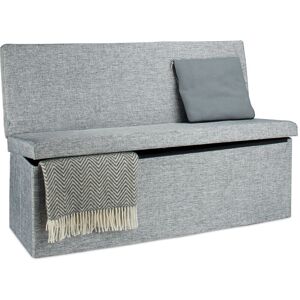 Folding xl Storage Ottoman with Seat Back, 73 x 114 x 38 cm Sturdy Footstool Bench Linen with Removable Lid, Grey - Relaxdays