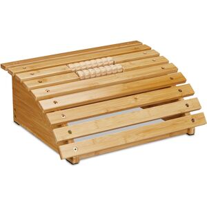 Desk Footrest, with Reflexology Rollers for Massage, Ergonomic Footstool, Relaxation, Bamboo, Wooden, Natural - Relaxdays