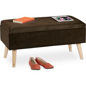 Ottoman storage bench, velvet upholstery, 40 l capacity, padded seat, wooden legs, seating furniture, brown - Relaxdays