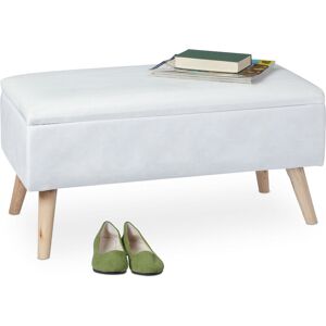 Ottoman storage bench, velvet upholstery, 40 l capacity, padded seat, wooden legs, seating furniture, white - Relaxdays