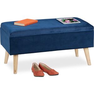 Ottoman storage bench, velvet upholstery, 40l capacity, padded seat, wooden legs, seating furniture, dark blue - Relaxdays