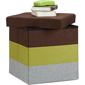 Padded Storage Ottoman, Colourful, Striped Seat, Folding Footstool hwd: 38 x 38 x 38 cm, Mixed Colours - Relaxdays