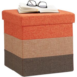 Padded Storage Ottoman, Colourful, Striped Seat, Folding Footstool hwd: 38 x 38 x 38 cm, Orange-Brown - Relaxdays