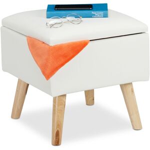 Ottoman with Storage Space, Imitation Leather Footstool, hwd: 40x40x40 cm, with Lid, Upholstered Seat, White - Relaxdays