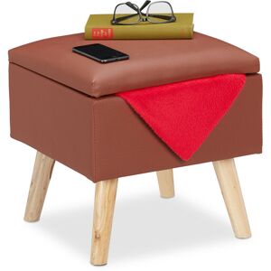 Ottoman with Storage Space, Imitation Leather Footstool, hwd: 40x40x40 cm, with Lid, Upholstered Seat, Brown - Relaxdays