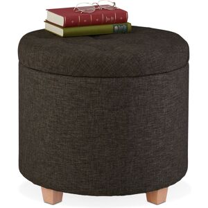 Stool with Storage Space, Padded Seating, Ottoman, Footrest for Living Room, Linen Look, HxØ: 41x44 cm, Brown - Relaxdays