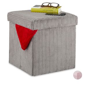 Storage Ottoman, Foldable, Seat Stool with Storage, Corduroy, Cube Box, with Lid, Storage 38x38x38 cm, Grey - Relaxdays