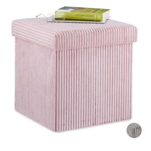 Storage Ottoman, Foldable, Seat Stool with Storage, Corduroy, Cube Box, with Lid, Storage 38x38x38 cm, Pink - Relaxdays