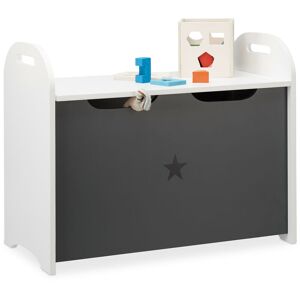 Storage Bench for Children, Storage Chest with Lid, hwd 47x57x30 cm, Star Motif, White-Grey - Relaxdays