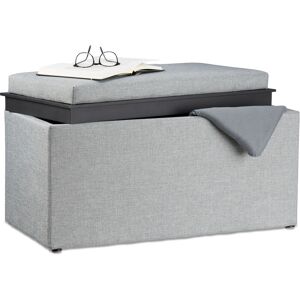 Storage Bench, HxWxD: 42.5 x 78 x 40 cm, Footrest, Padded Seat, Storage Box, Fabric-Look, Grey - Relaxdays