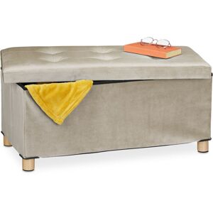 Storage Bench, Velvet Cover, Wooden Feet, h x w x d: approx. 34 x 76 x 38 cm, Cream - Relaxdays