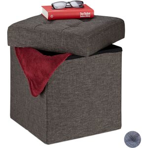 Storage Ottoman, Foldable, Soft Padding, Quilted, Fabric, Cube Seat, hwd 41 x 38 x 38 cm, Brown - Relaxdays