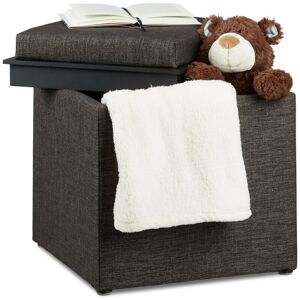 Storage Ottoman, HxWxD: 42 x 40.5 x 40.5 cm, Storage Box, Footrest w/ Tray, Footstool Pouffe, Fabric Look, Brown - Relaxdays