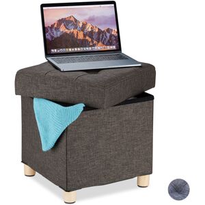 Storage Ottoman, Soft Padding, Quilted, Fabric Cover, Cube Seat, HxWxD: 40 x 38 x 38 cm, Brown - Relaxdays