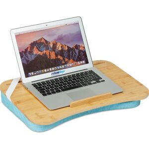 Relaxdays - Lapdesk, Bamboo, Memory Foam Cushion, WxD: 51 x 36 cm, Handle, Tray for Working on Bed & Sofa, Natural/Blue