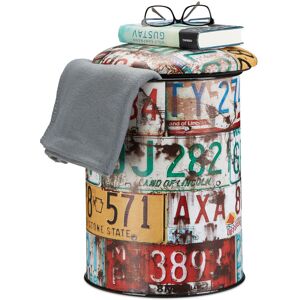 Vintage Storage Ottoman Barrel, Colourful Padded Drum, Storage Cask with Lid h x d: 44 x 32 cm, Multicolor - Relaxdays