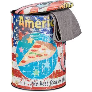 Vintage Storage Ottoman Barrel, Colourful Padded Drum, Storage Cask with Lid h x d: 44 x 32 cm, Multicolor - Relaxdays