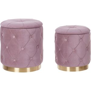 Beliani - Retro Glam Set of 2 Storage Pouffes Polyester Tufted Velvet Pink Pueblo - Pink